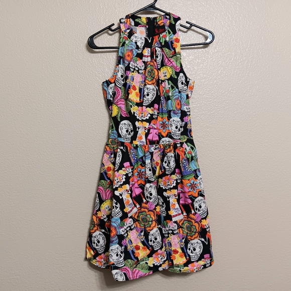 Folter Dresses & Skirts - Folter Black Colorful Sugar Skull Floral Mini Dress